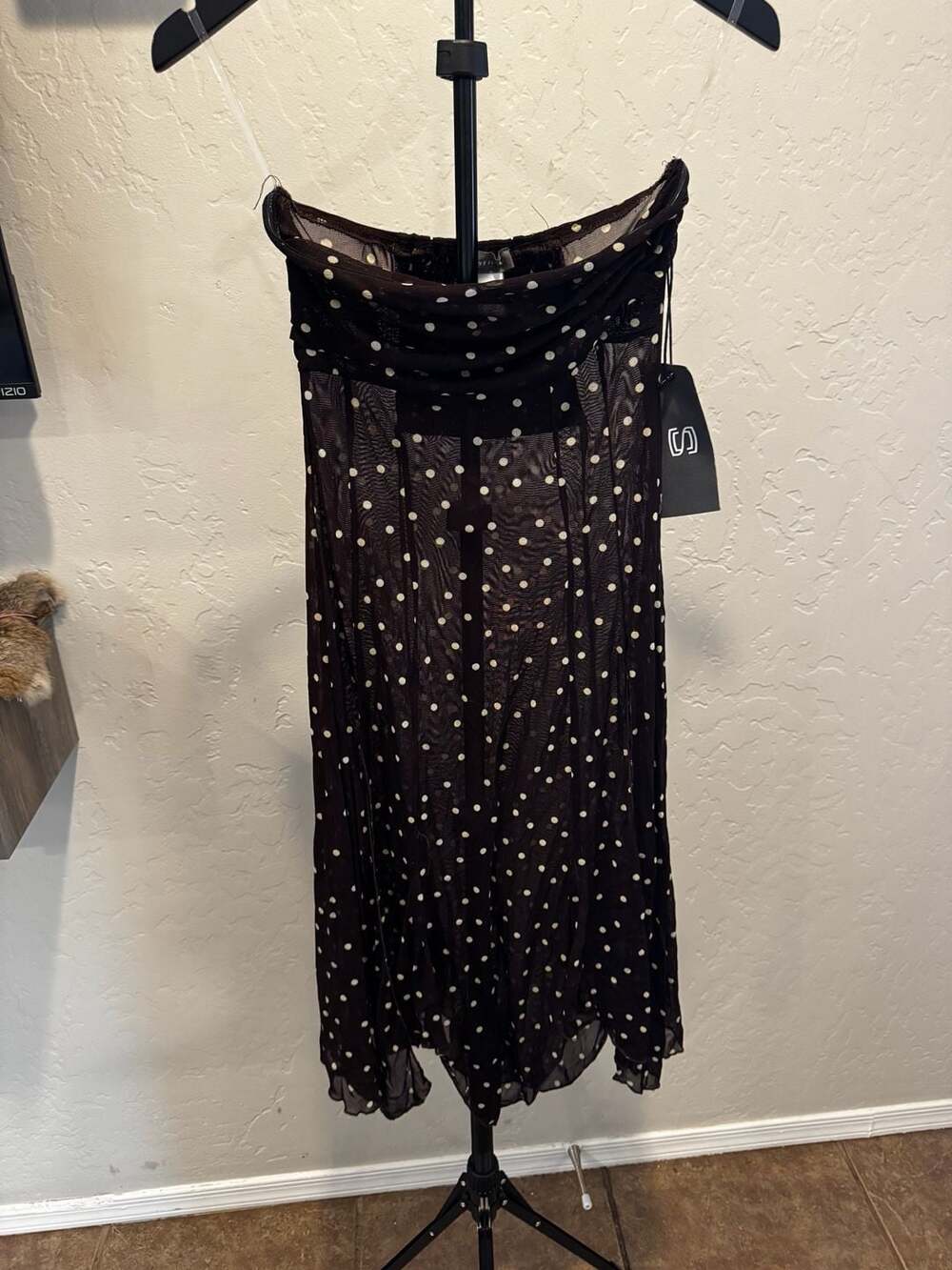 Sans Souci Polka Dot Sheer Strapless Maxi Dress